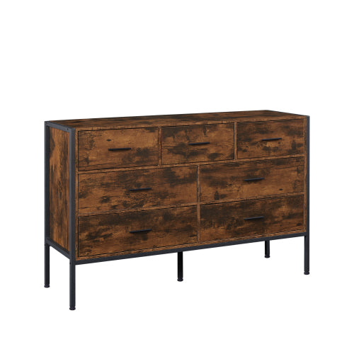 rustic metal dresser Aok Garden 5 Drawer Dresser Faux Leather Chest Steel Frame Wood Top Large Capacity Organizer Rustic Brown in the Dressers department at Lowes.com