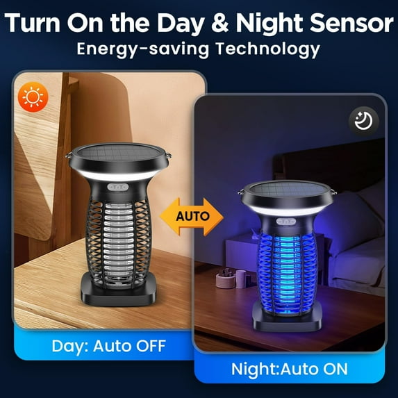 Aenkyo Solar Bug Zapper Outdoor, Waterproof Fly Mosquito Killer Lamp, 4200V Electric Trap for Patio, Camping