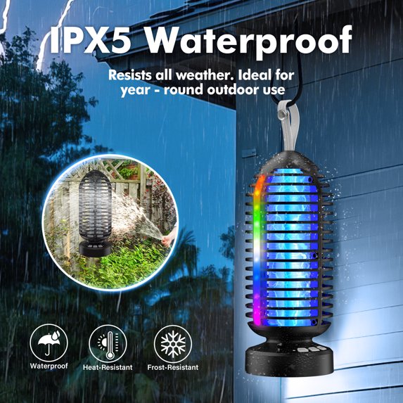 AENKYO Electric Bug Zapper Outdoor, Fly Mosquito Killer Lamp with Color Changing LED Light for Patio, Camping, Black, 2 Pcs