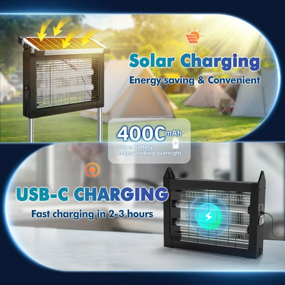 AENKYO Solar Bug Zapper Outdoor, Aenkyo 4500V Mosquito Killer Lamp, 1-Acre & IPX5 Electric Trap for Patio Camping