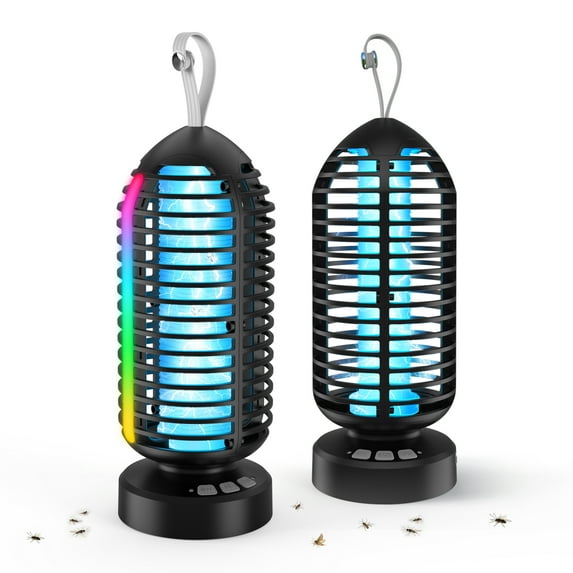 AENKYO Electric Bug Zapper Outdoor, Fly Mosquito Killer Lamp with Color Changing LED Light for Patio, Camping, Black, 2 Pcs