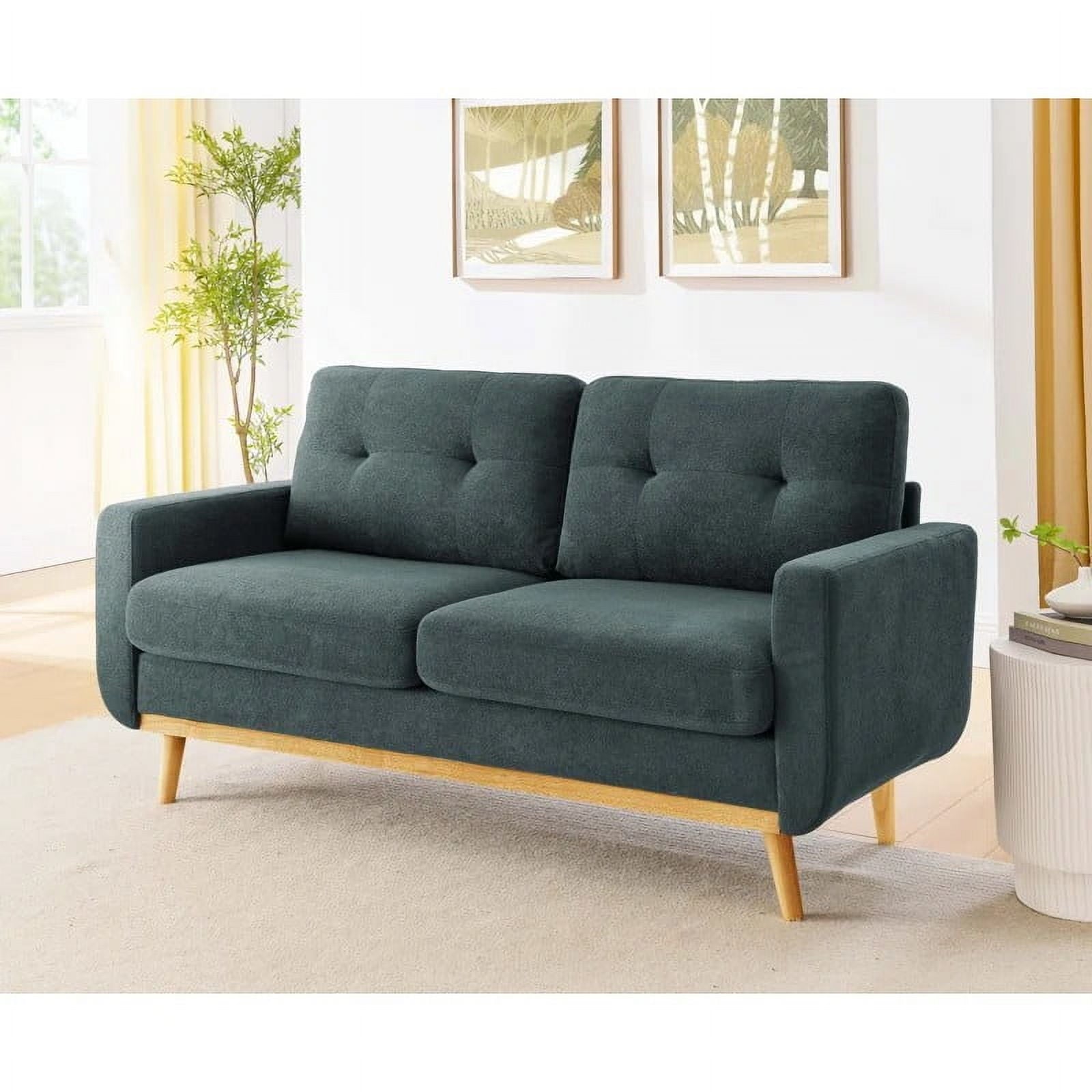 AENKYO Mid-Century Modern 67 Loveseat Sofa with Button Tufted Upholstery, Sturdy Frame & Easy Assembly - Compact Design for Small Spaces, Blue