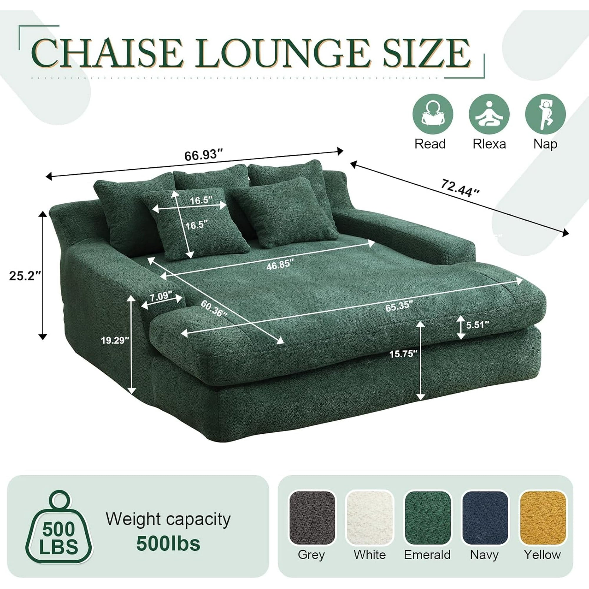 AENKYO Queen Size Sleeper Sofa Bed, Deep Seat Chaise Lounge w/5 Pillows,Space-Saving Multi-Functional Chenille Couch for Apartment Living -  Green
